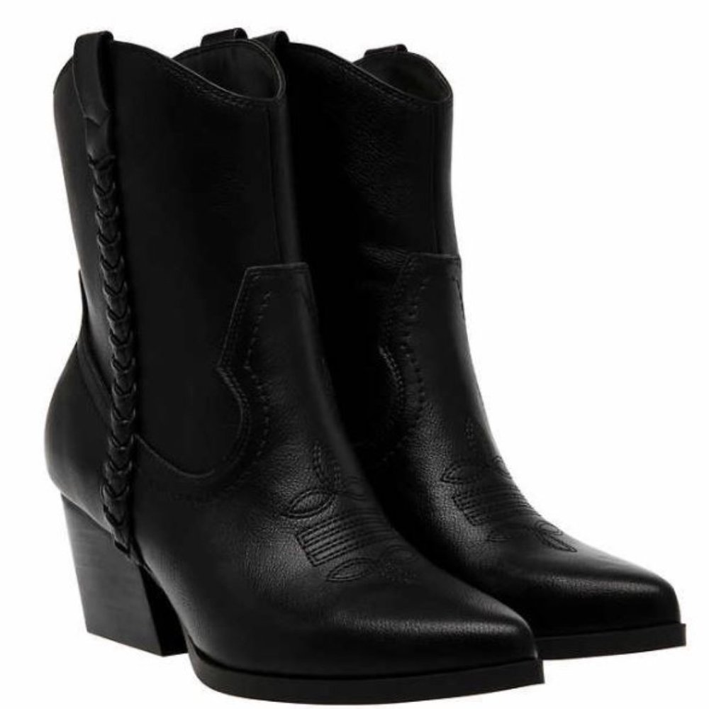 Dolce Vita Women Boot Size 9 Western Black Faux Leather Vegan Braided Detail New